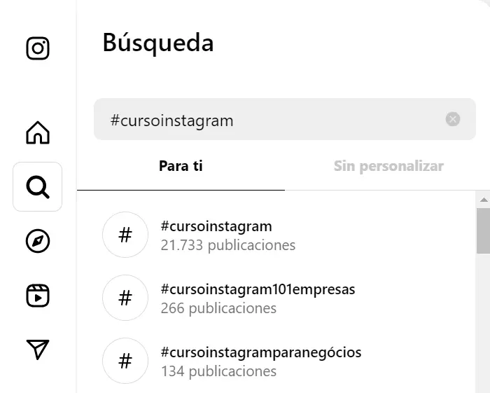 búsqueda en Instagram