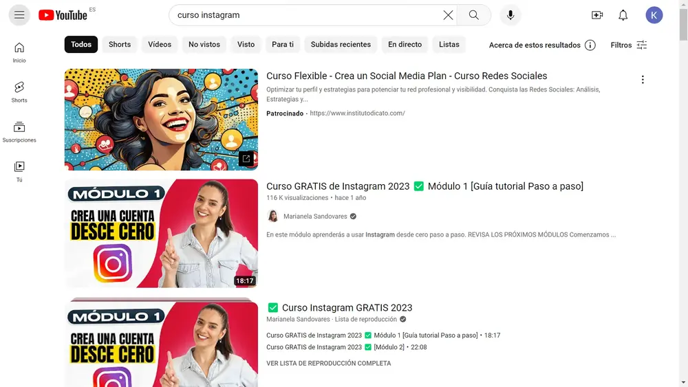 búsqueda en Youtube