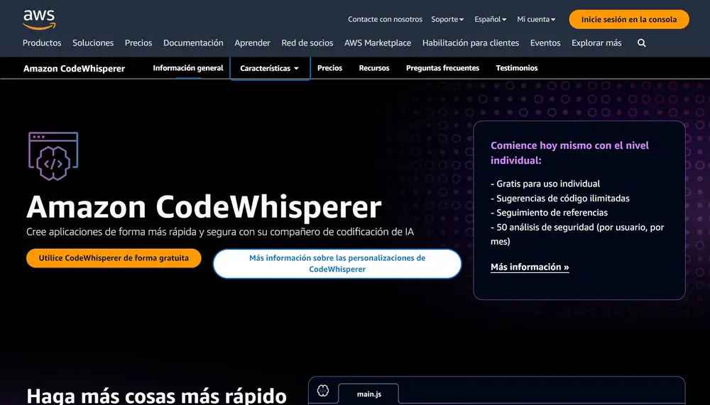 Captura de Amazon CodeWhisperer