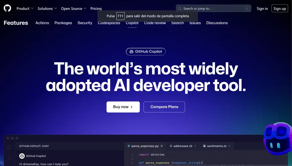 Captura de GitHub Copilot