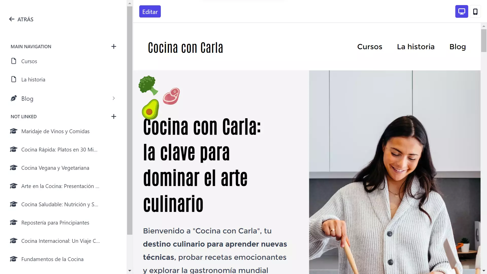 Captura del editor web de Driuz